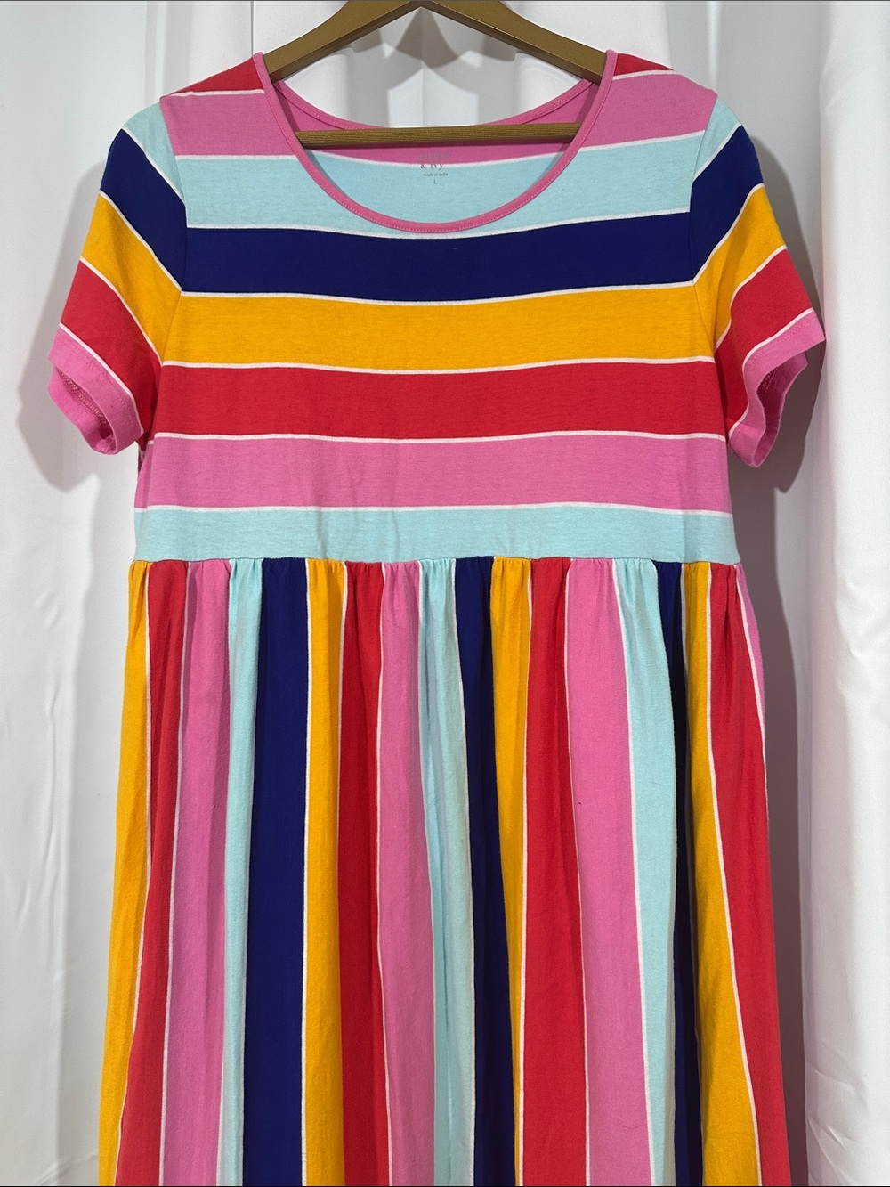Crown & Ivy Colorful Striped Maxi Dress Size Large Pockets Tiered 100% Cotton - Picture 4 of 12